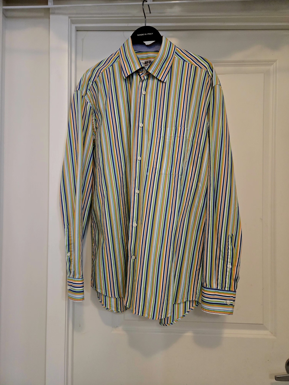 Harry Rosen Made In Italy Men's Multistripe Dress Shirt - Yellow & Blue XL